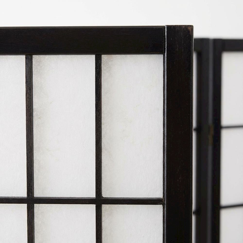 Black 4-Panel Wood Folding Room Divider, Rice Paper, 71 Inch