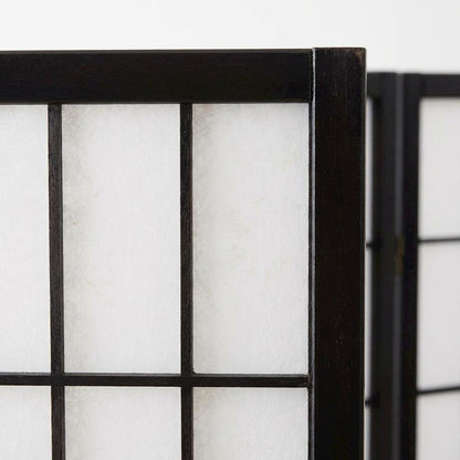 Black 4-Panel Wood Folding Room Divider, Rice Paper, 71 Inch