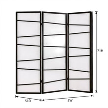 Black 3-Panel Wood Folding Room Divider, Fabric, 71 Inch