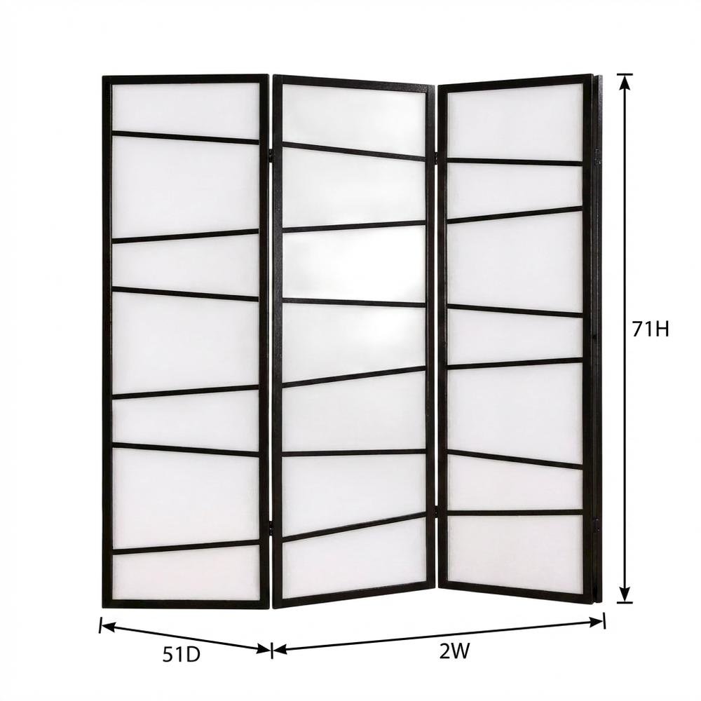 Black 3-Panel Wood Folding Room Divider, Fabric, 71 Inch