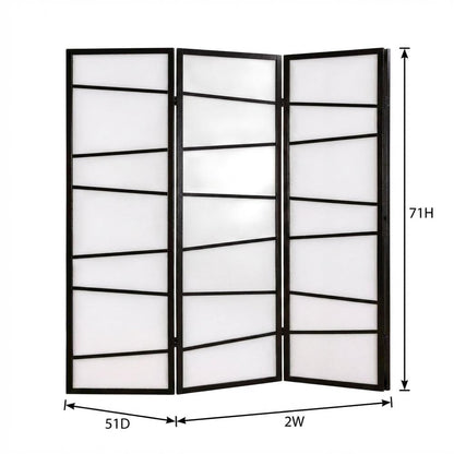Black 3-Panel Wood Folding Room Divider, Fabric, 71 Inch
