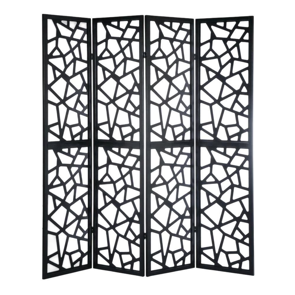 Black 4-Panel Wood Folding Room Divider, Fabric, 70 Inch
