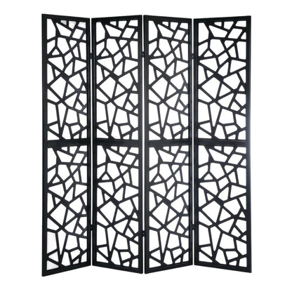 Black 4-Panel Wood Folding Room Divider, Fabric, 70 Inch
