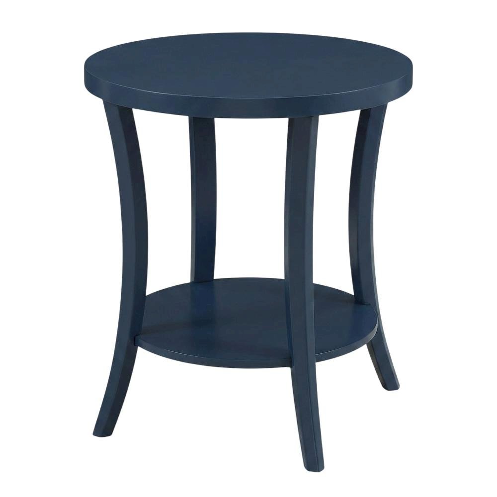 Navy Blue Round End Table with Shelf for Living Room Decor