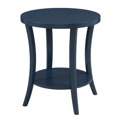 Navy Blue Round End Table with Shelf for Living Room Decor