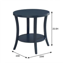 Navy Blue Round End Table with Shelf for Living Room Decor