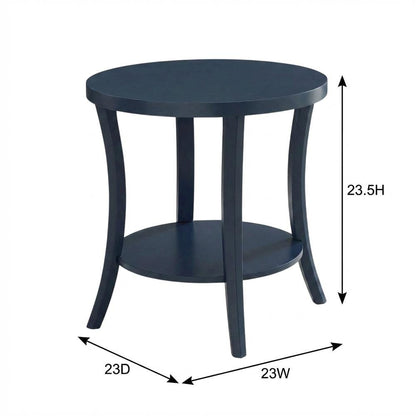 Navy Blue Round End Table with Shelf for Living Room Decor