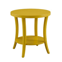 Yellow round end table with shelf for living room decor