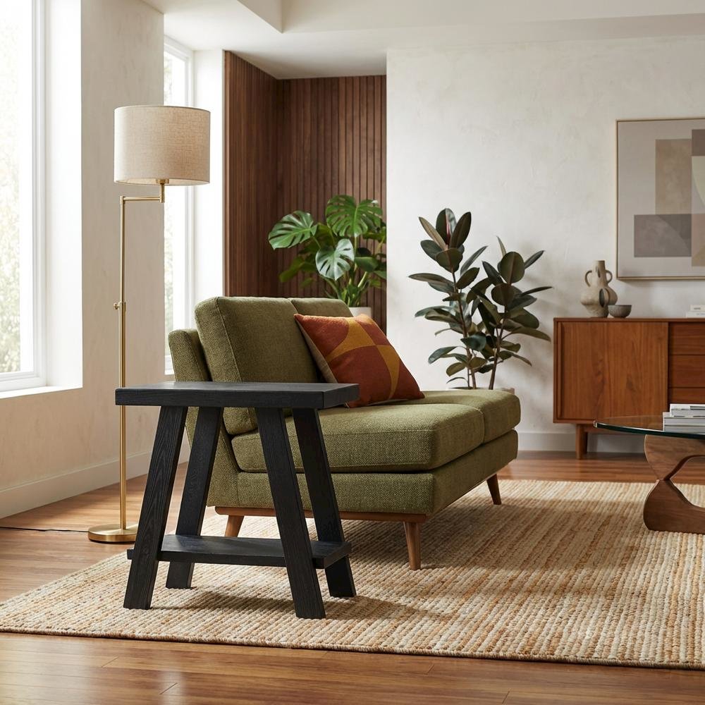 Black, Side Table, Open Shelf, Quality Build, Durable Wood Frame