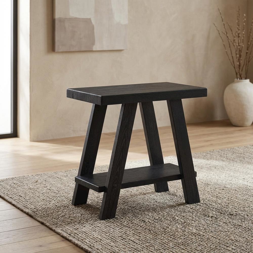 Black, Side Table, Open Shelf, Quality Build, Durable Wood Frame