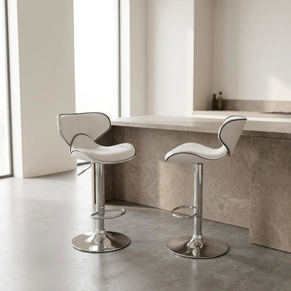 White Leatherette Swivel Barstool Set with Chrome Base and Adjustable Height