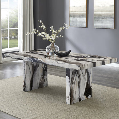 Cavira 7-Piece Dining Set, Faux Marble Dining Table with Four Chairs, Black
