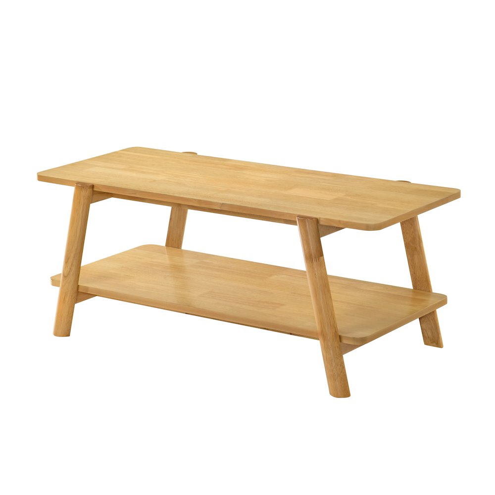 Metz Mid-Century Modern Wood Shelf Coffee Table, Natural Oak Finish