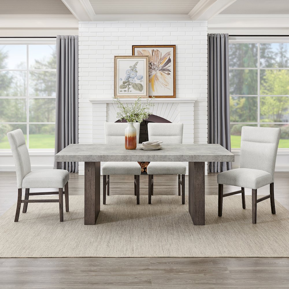 Sorlen Modern 7-Piece Dining Set, 3D Faux Concrete Table with 6 Chairs