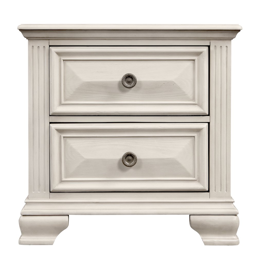 Distressed Parchment Wood Bedroom Set, Queen Bed, Dresser, Mirror,2 Nightstands