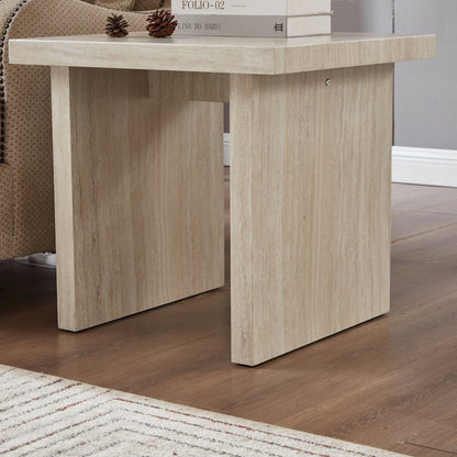 Cavira 3-Piece Faux Marble Coffee Table Set, Table and Two End Tables, Beige