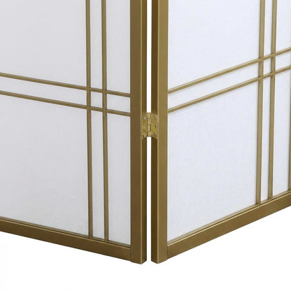 Gold 4-Panel Wood Folding Room Divider, Rice Paper, 70 Inch