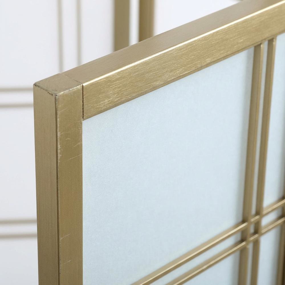 Gold 4-Panel Wood Folding Room Divider, Rice Paper, 70 Inch
