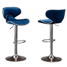 Blue Velvet Upholstered Adjustable Swivel Barstool, Set of 2 with Modern Design
