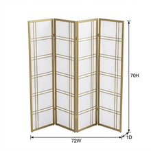 Gold 4-Panel Wood Folding Room Divider, Rice Paper, 70 Inch