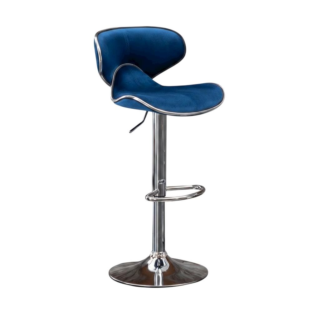 Blue Velvet Upholstered Adjustable Swivel Barstool, Set of 2 with Modern Design