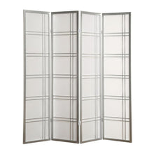 Silver 4-Panel Wood Folding Room Divider, Rice Paper, 70 Inch