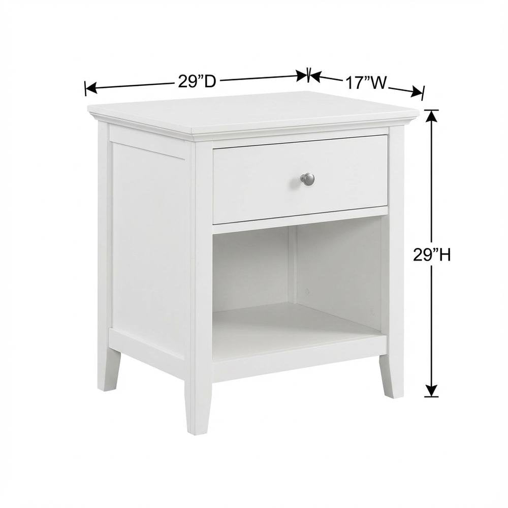 White Distressed Nightstand with 2 Drawers and Rustic Finish