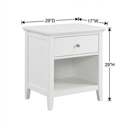 White Distressed Nightstand with 2 Drawers and Rustic Finish