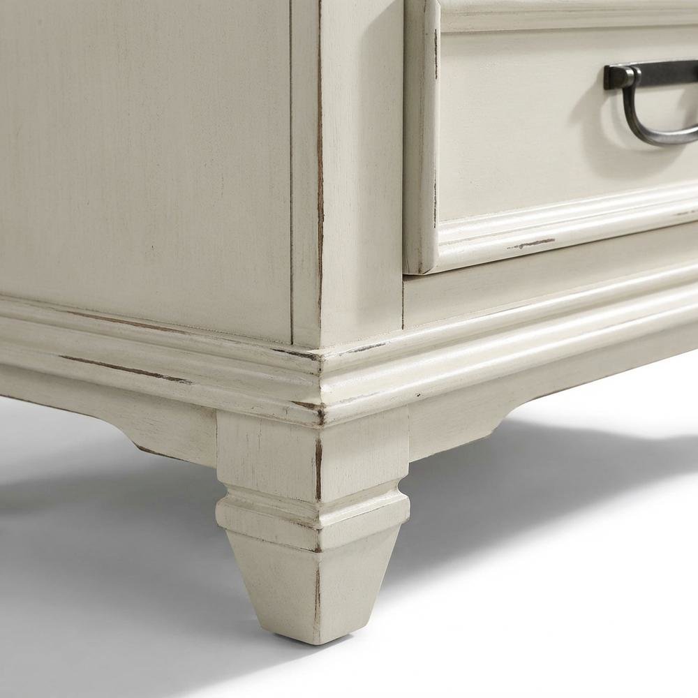Weathered White and Gray Nightstand with 3 Drawers and Rustic Style