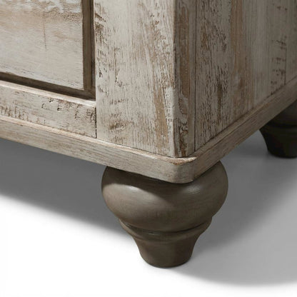 White Wash Finish Nightstand with 3 Drawers and Patched Wood Top