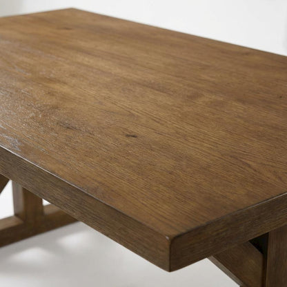 Brushed Driftwood Trestle Dining Table, Farmhouse Style, Seats 6
