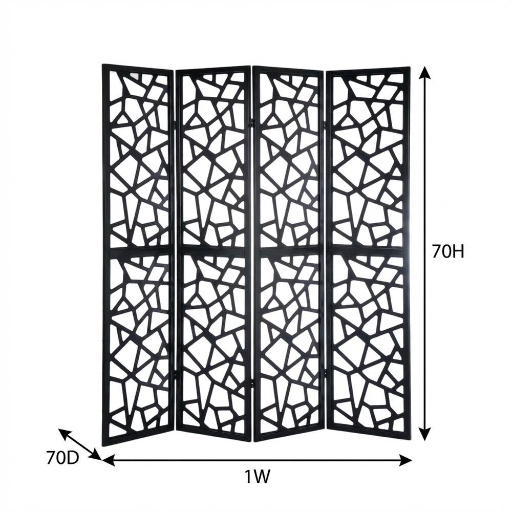 Black 4-Panel Wood Folding Room Divider, Fabric, 70 Inch