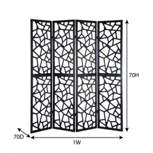Black 4-Panel Wood Folding Room Divider, Fabric, 70 Inch
