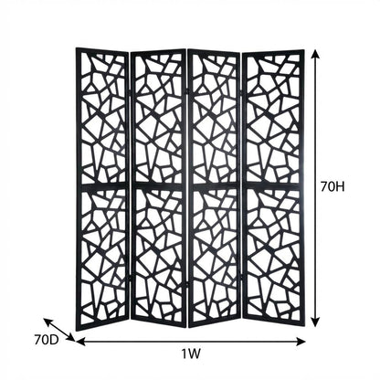 Black 4-Panel Wood Folding Room Divider, Fabric, 70 Inch