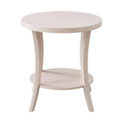 Pink round end table with shelf, modern design for living room accents