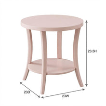 Pink round end table with shelf, modern design for living room accents