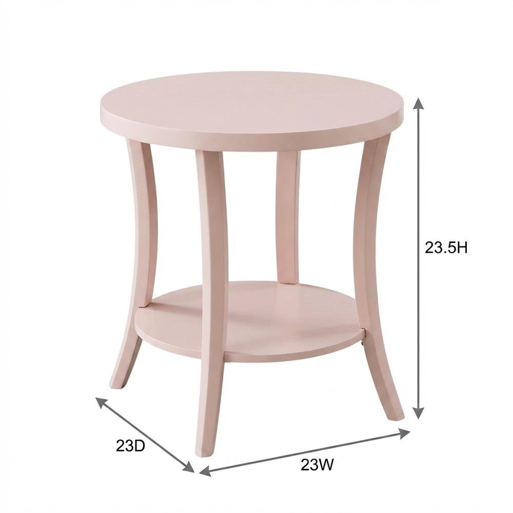 Pink round end table with shelf, modern design for living room accents