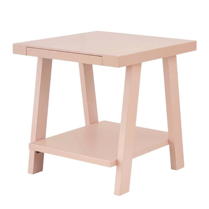 Pink wood end table with stylish design and versatile use