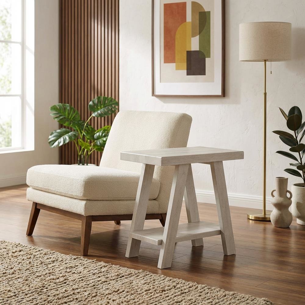 White, Side Table, Open Shelf, Quality Build, Durable Wood Frame