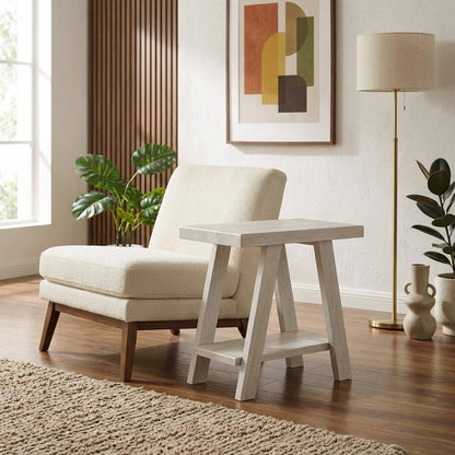 White, Side Table, Open Shelf, Quality Build, Durable Wood Frame