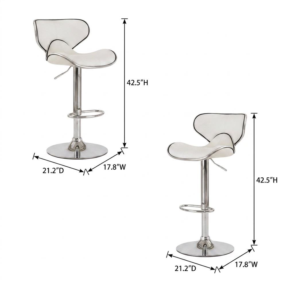 White Leatherette Swivel Barstool Set with Chrome Base and Adjustable Height