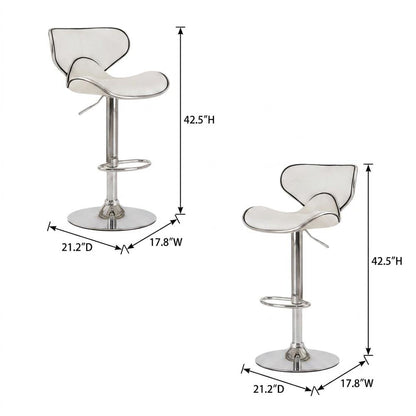 White Leatherette Swivel Barstool Set with Chrome Base and Adjustable Height
