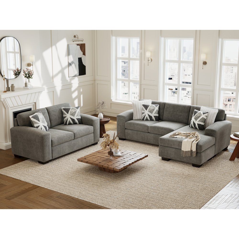 Arden Living Room Sofa Set with Convertible Sofa Chaise and Loveseat, Posh Gray