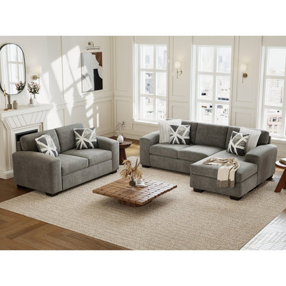 Arden Living Room Sofa Set with Convertible Sofa Chaise and Loveseat, Posh Gray
