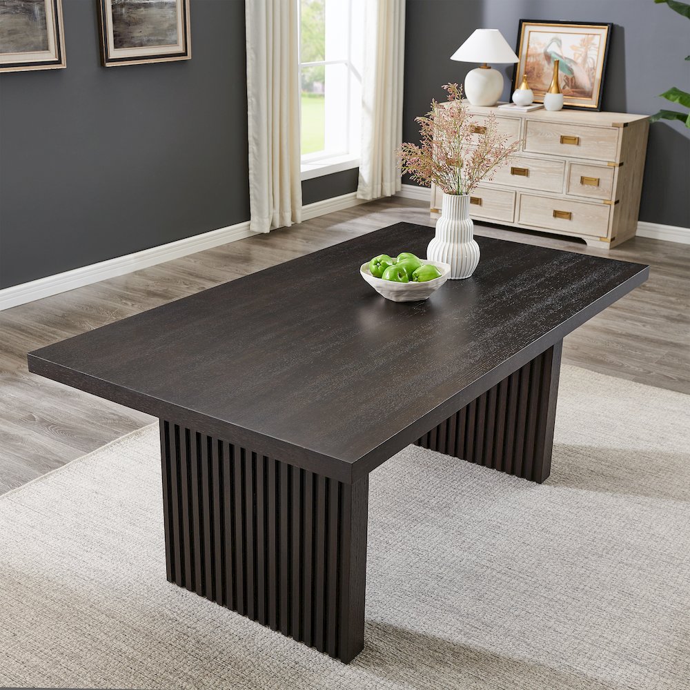 Madison 6-PC Dining Set, Slat-Fluted Table with 4 Chairs and a Bench, Chocolate