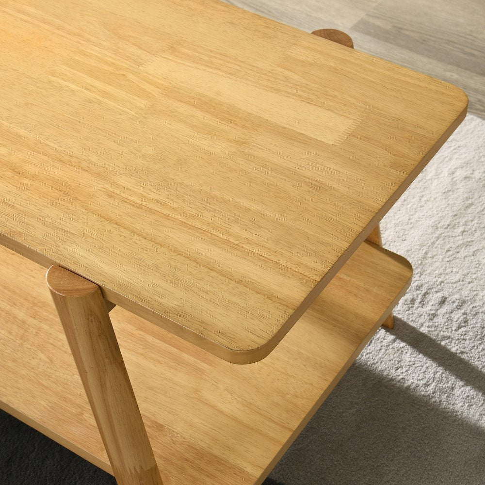 Metz Mid-Century Modern Wood Shelf Coffee Table, Natural Oak Finish