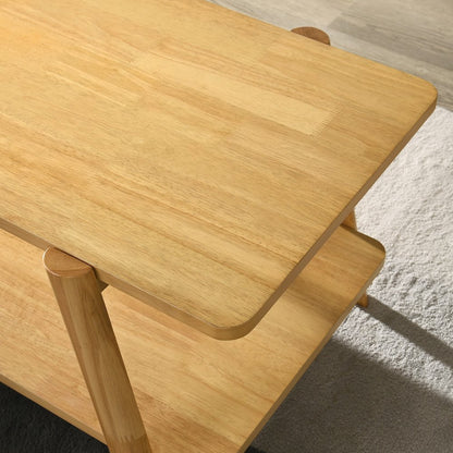 Metz Mid-Century Modern Wood Shelf Coffee Table, Natural Oak Finish