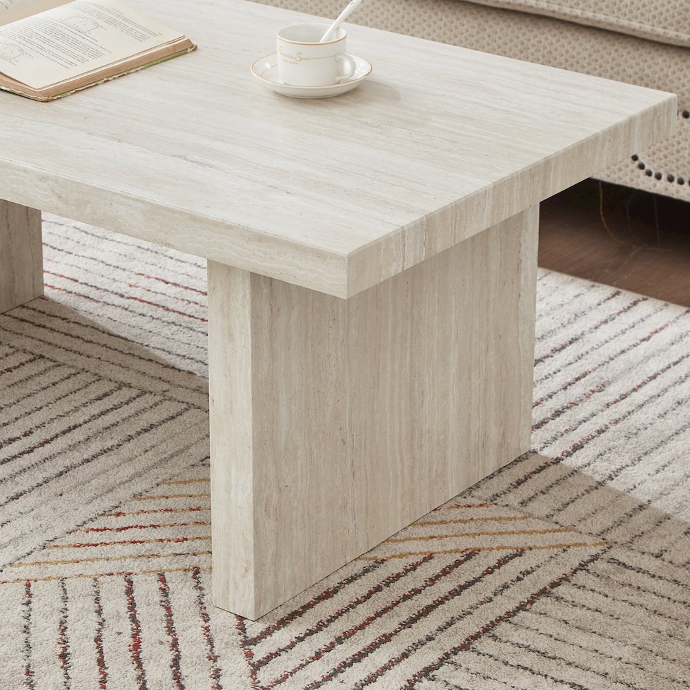 Cavira 3-Piece Faux Marble Coffee Table Set, Table and Two End Tables, Beige