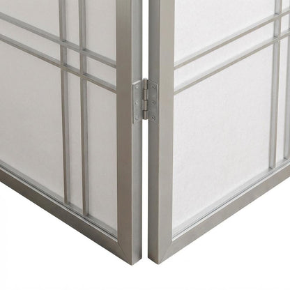 Silver 4-Panel Wood Folding Room Divider, Rice Paper, 70 Inch