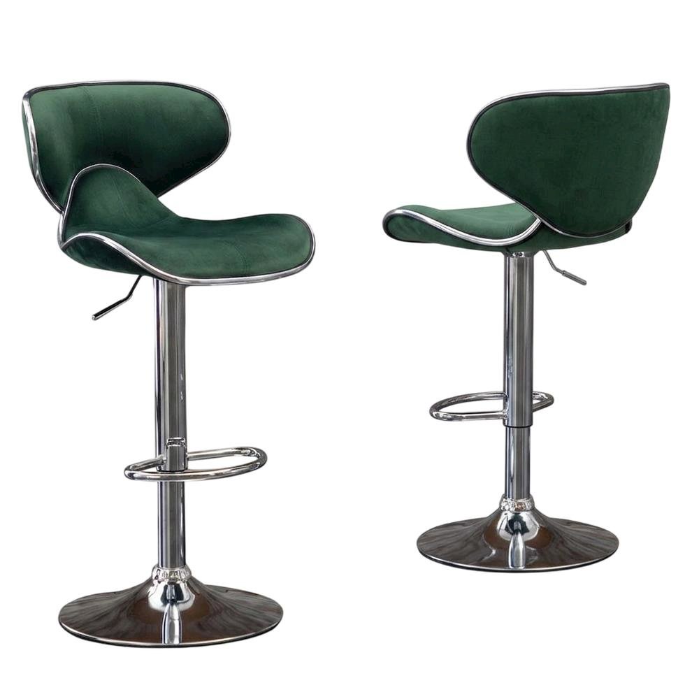 Green Velvet Swivel Barstool Set with Adjustable Height for Home or Bar